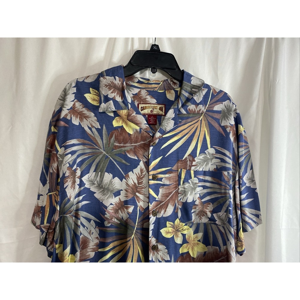 Caribbean Joe Hawaiian Shirt Mens Large Blue Excellent Tropical Palm Rayon Camp - Picture 4 of 10